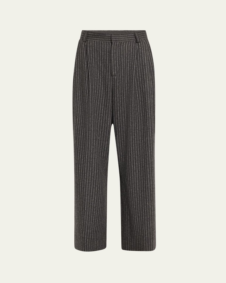 Pleated Pinstripe Relaxed-Fit Trousers